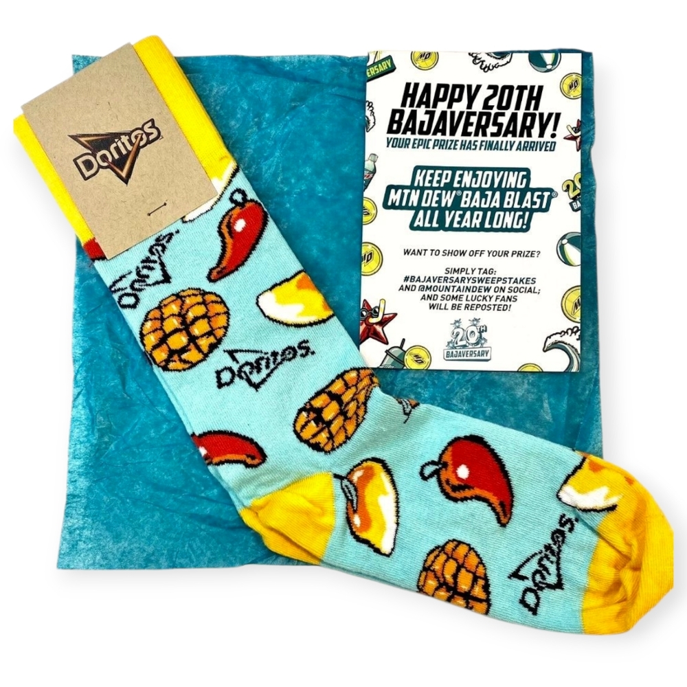 New Doritos x Mtn Dew Baja Blast Socks 20th Bajaversary Fiery Mango